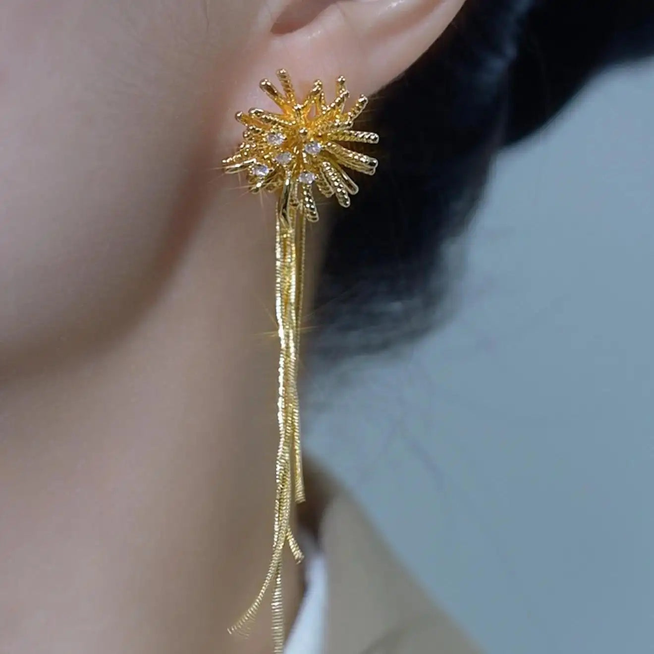 Metal Firework Tassel French Drop Earrings