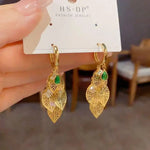 Metal Hollow Leaf Tassel Long Drop Earrings