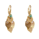 Metal Hollow Leaf Tassel Long Drop Earrings