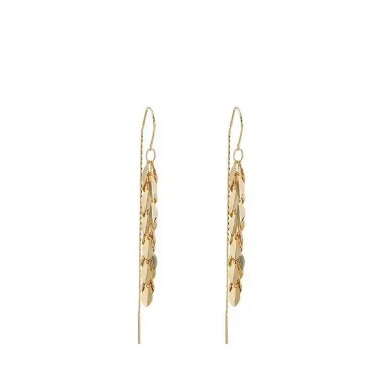 Metal Leaf Tassel Drop Earrings