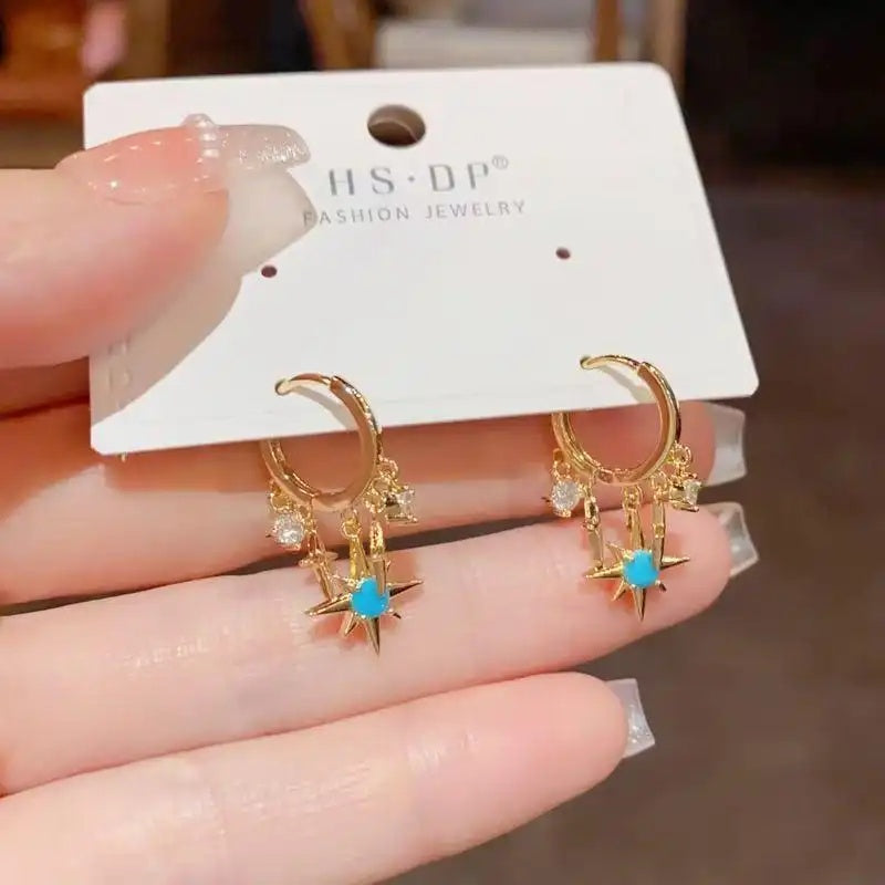 Metal Octagram Tassel Drop Earrings