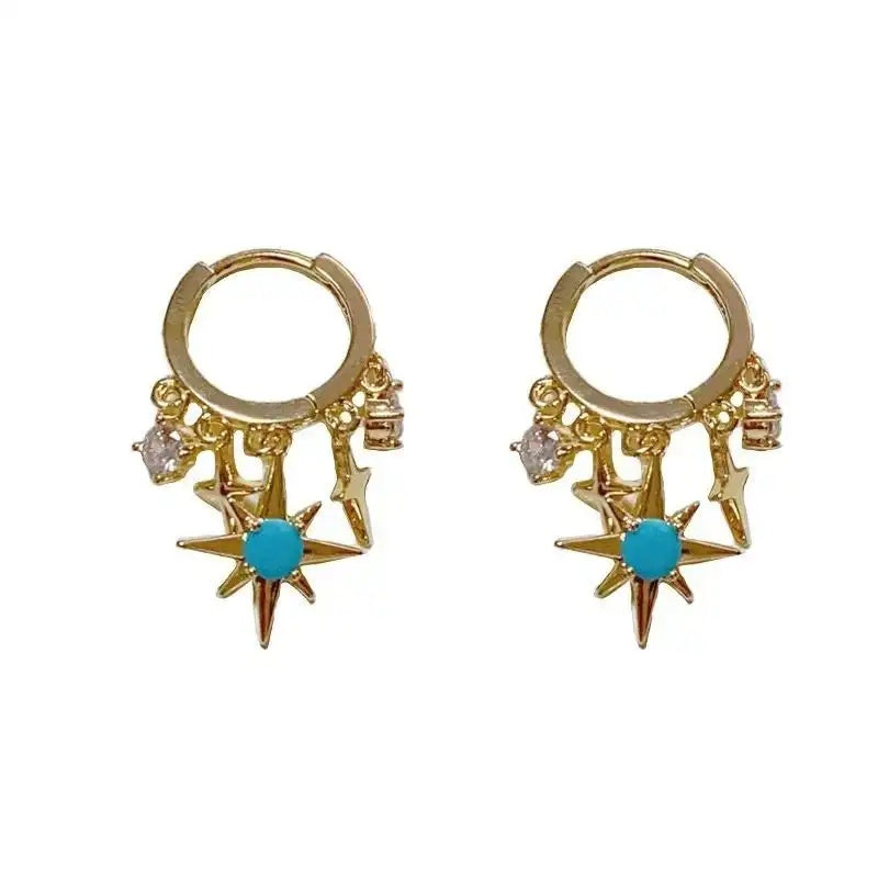 Metal Octagram Tassel Drop Earrings