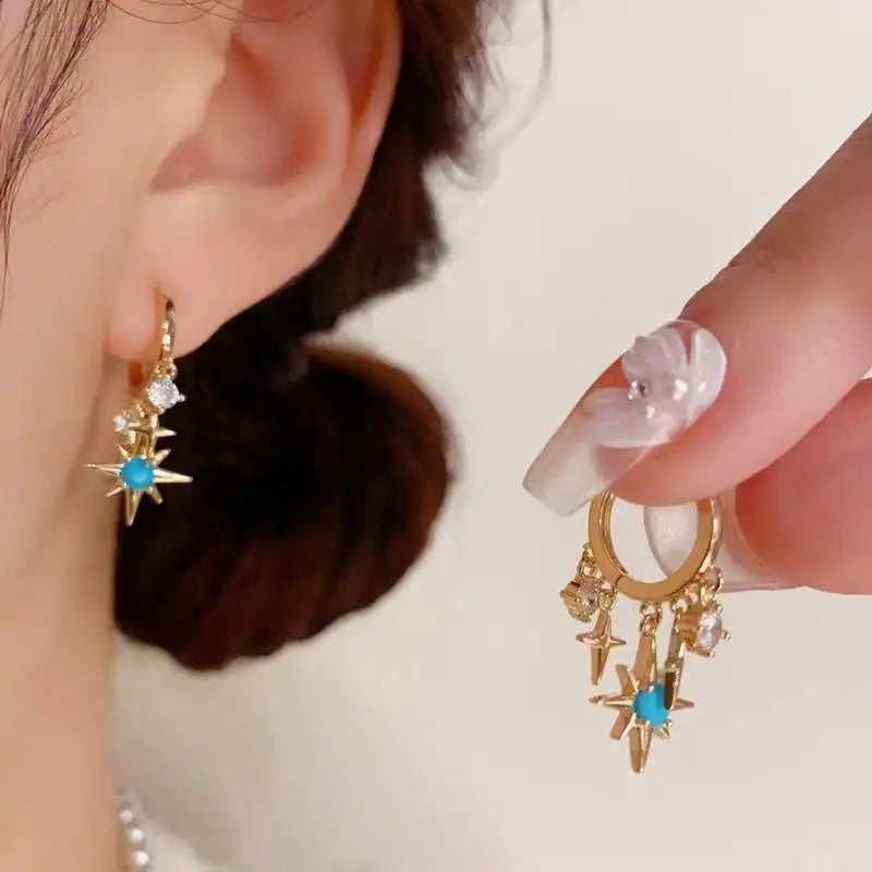 Metal Octagram Tassel Drop Earrings