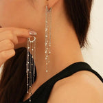 Metal Oval Long Sequin Tassel Drop Earrings