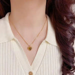 Metal Tiger Eye Stone Heart Necklace