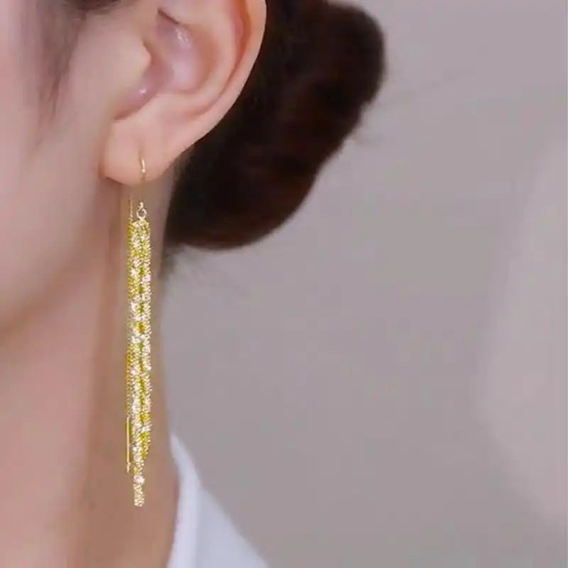 Metallic Long Tassel Drop Earrings