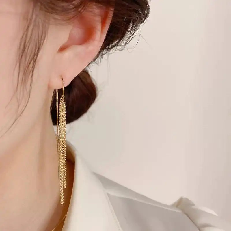 Metallic Long Tassel Drop Earrings