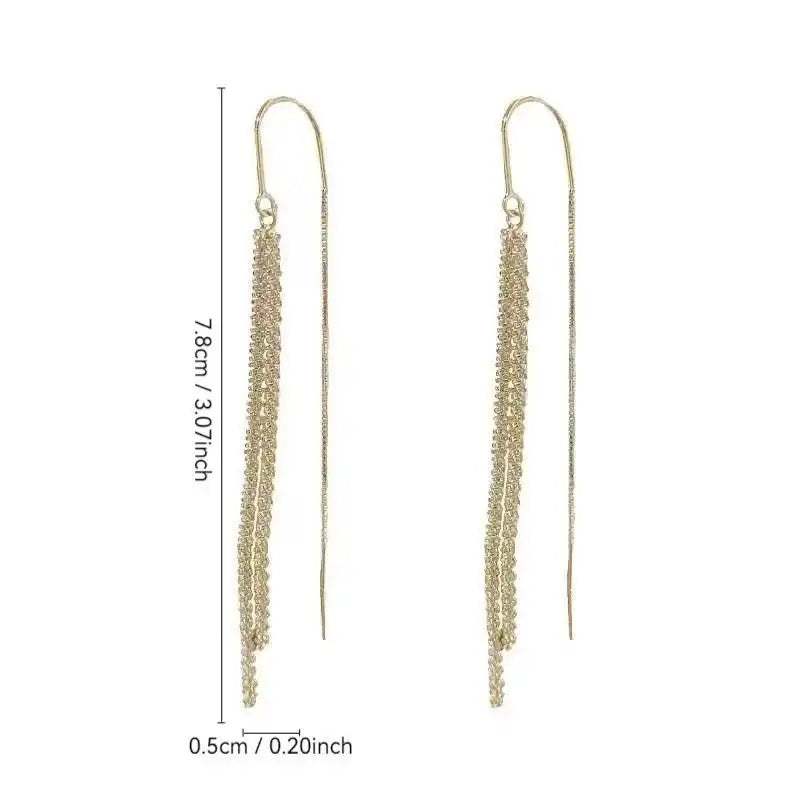 Metallic Long Tassel Drop Earrings