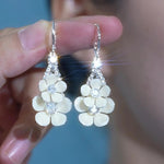 Milk White Five-Petal Flower Crystal Drop Earrings