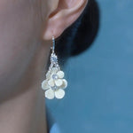 Milk White Five-Petal Flower Crystal Drop Earrings