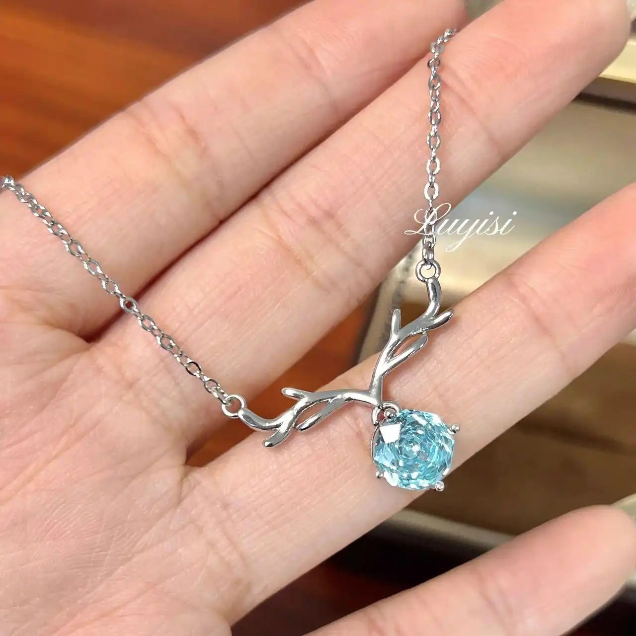 Millennium Rose-Cut Sea Blue Diamond Necklace