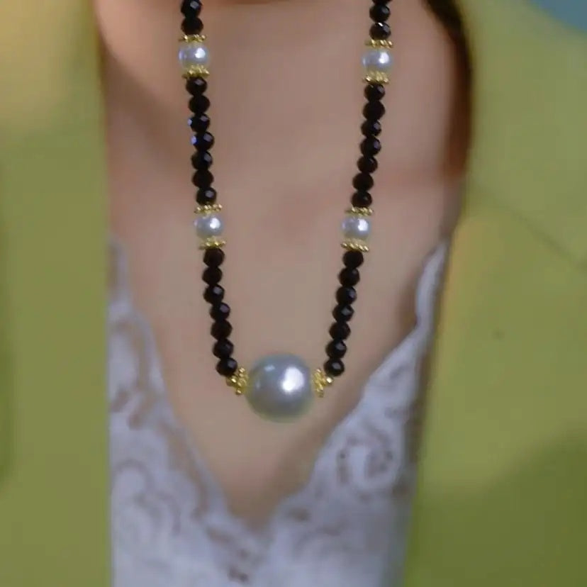 Minimalist Beaded Crystal Collar Chain Pendant Necklace