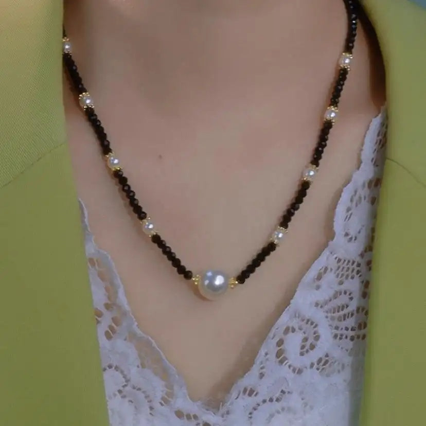 Minimalist Beaded Crystal Collar Chain Pendant Necklace