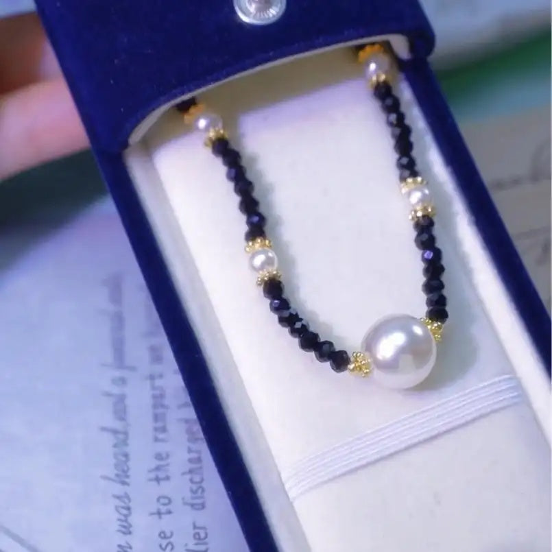 Minimalist Beaded Crystal Collar Chain Pendant Necklace