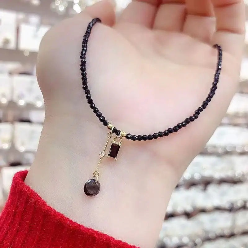 Minimalist Black Crystal Retro Neckwear Necklace