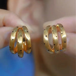 Minimalist Brushed Three-Layer C-Shaped Hoop Earrings