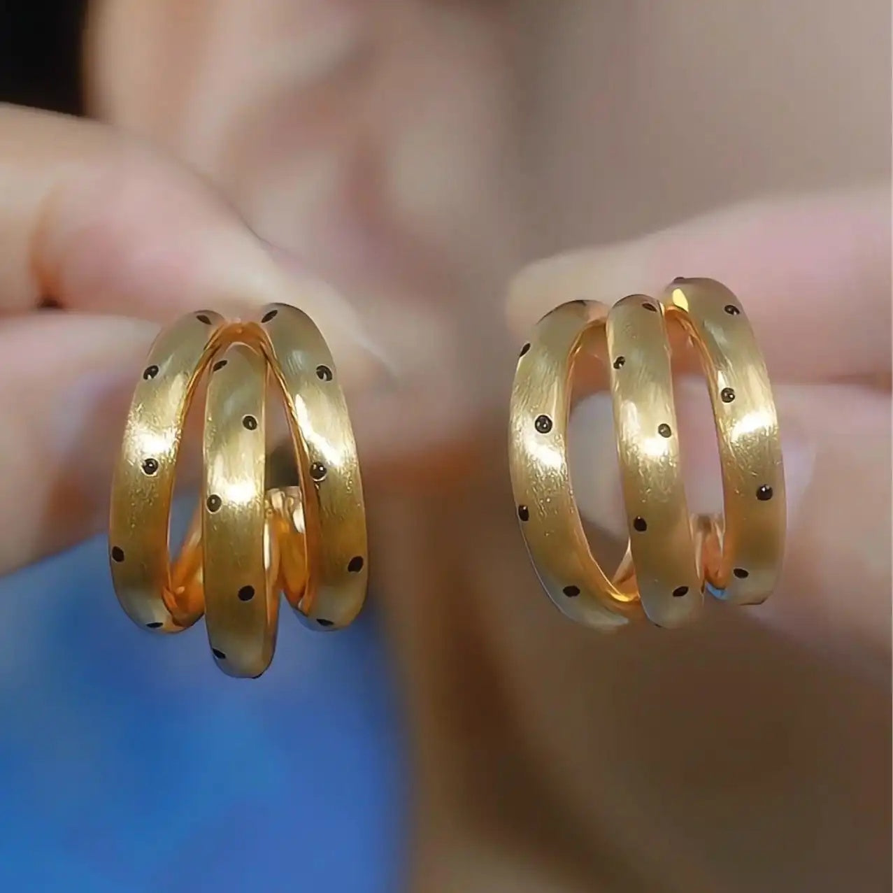 Minimalist Brushed Three-Layer C-Shaped Hoop Earrings