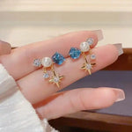 Minimalist Crystal Arc Star Tassel Drop Earrings