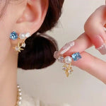Minimalist Crystal Arc Star Tassel Drop Earrings