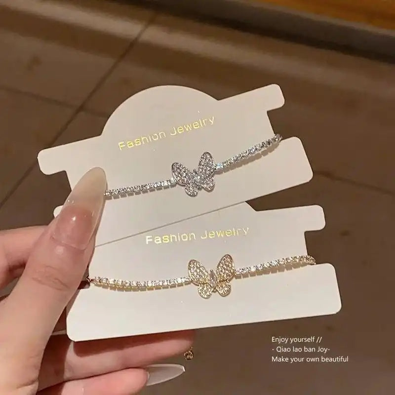 Minimalist Crystal Butterfly Adjustable Wristband Bracelet
