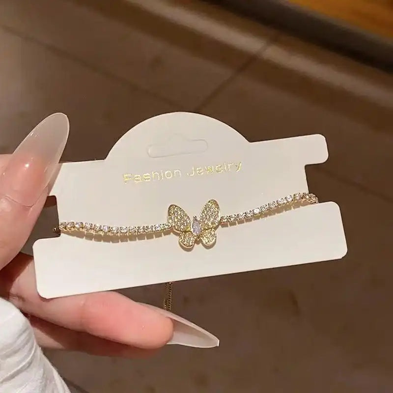 Minimalist Crystal Butterfly Adjustable Wristband Bracelet