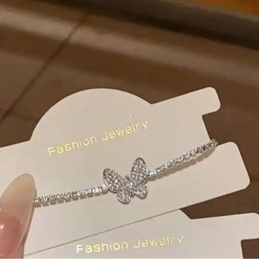 Minimalist Crystal Butterfly Adjustable Wristband Bracelet