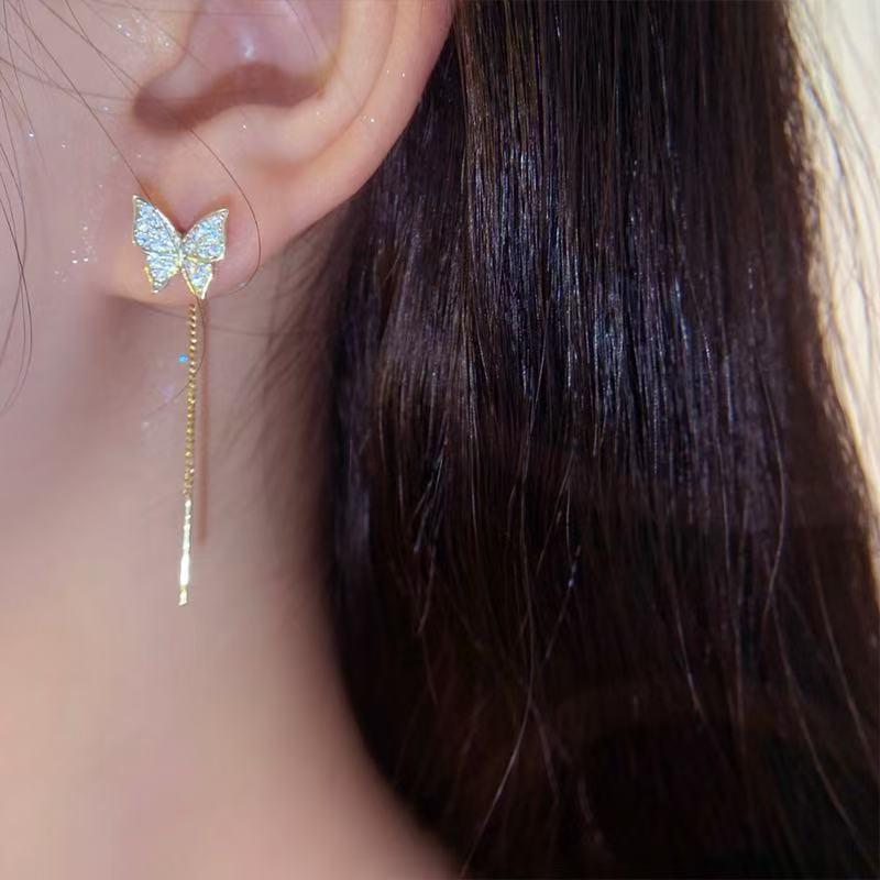Minimalist Crystal Butterfly Drop Earrings