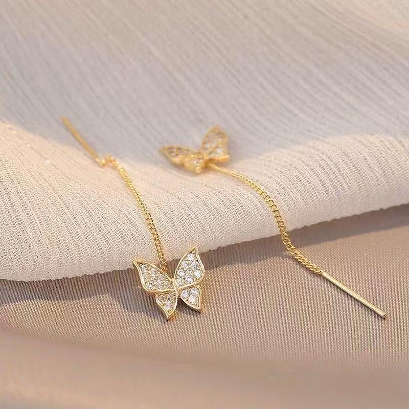Minimalist Crystal Butterfly Drop Earrings