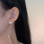 Minimalist Crystal Butterfly Drop Earrings
