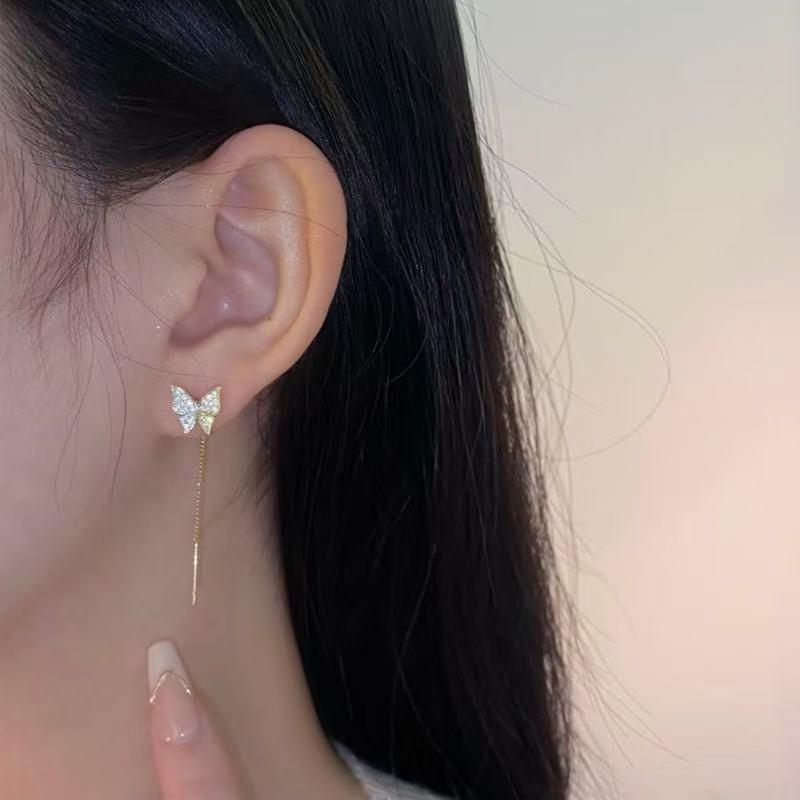 Minimalist Crystal Butterfly Drop Earrings