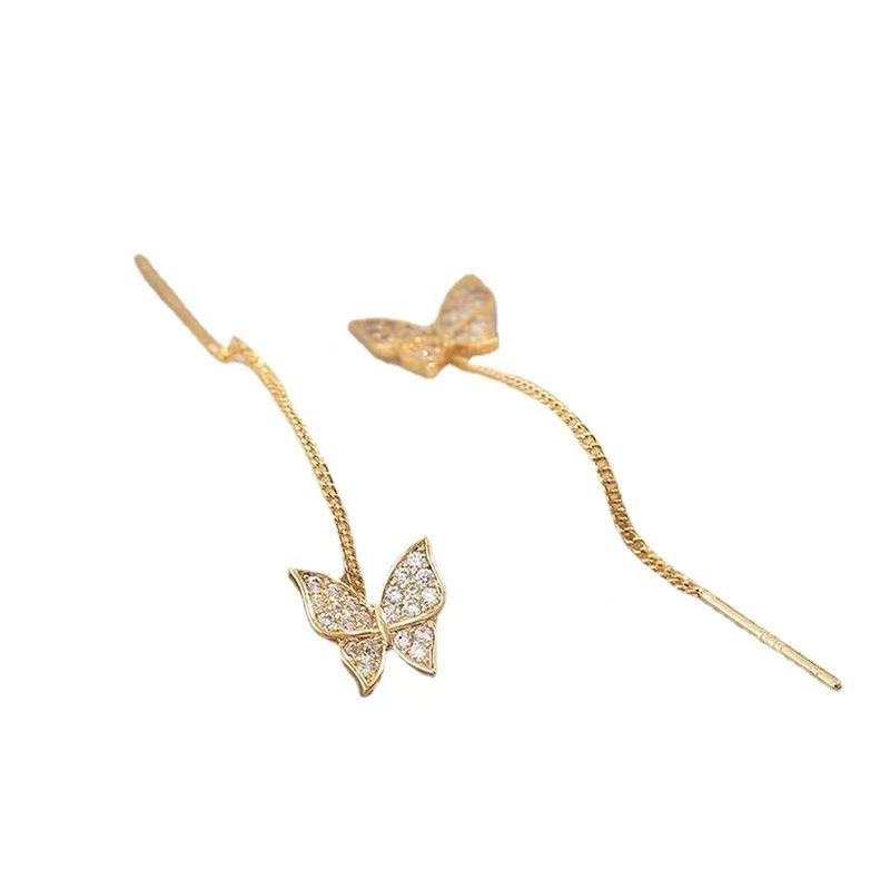 Minimalist Crystal Butterfly Drop Earrings