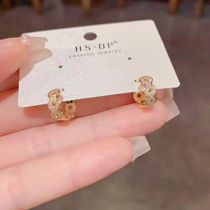 Minimalist Crystal Coin Small Ear Cuffs