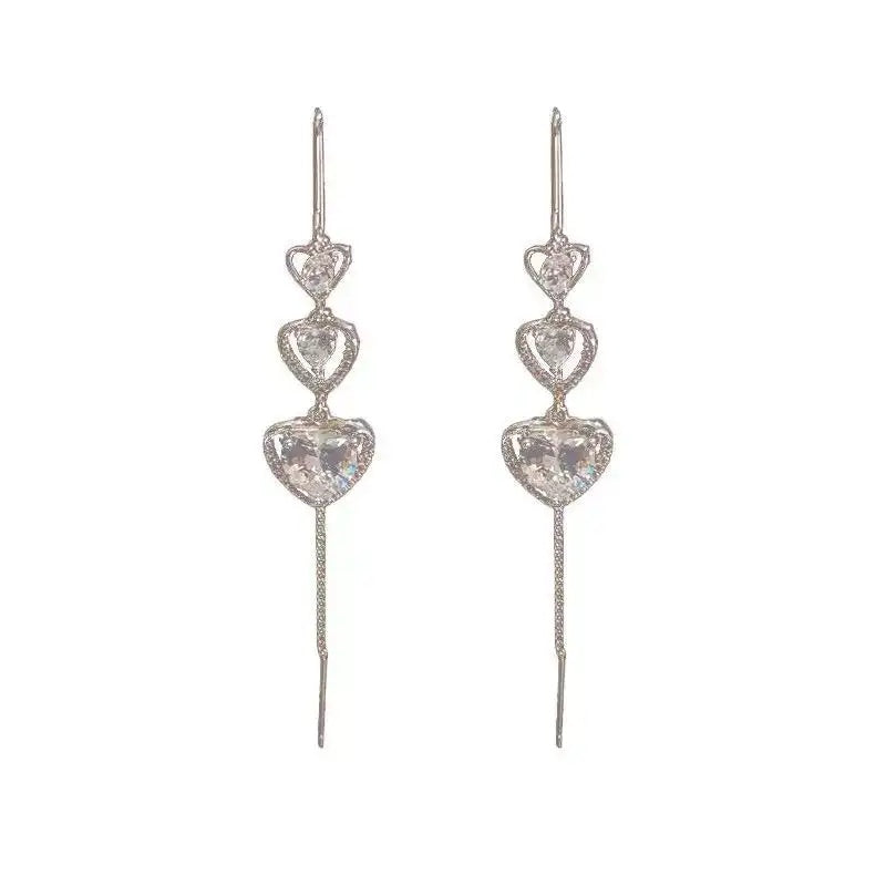 Minimalist Crystal Heart Tassel Daily Drop Earrings