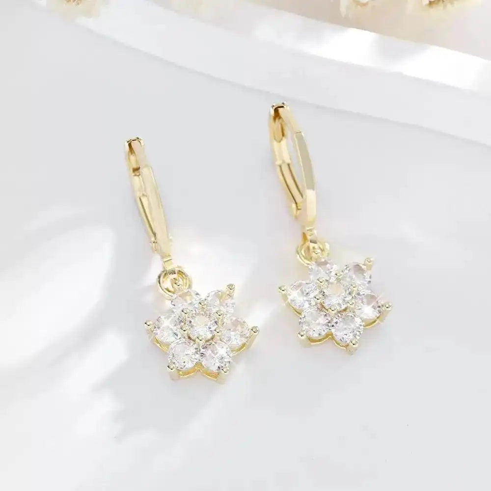 Minimalist Crystal Korean Vintage Flower Drop Earrings