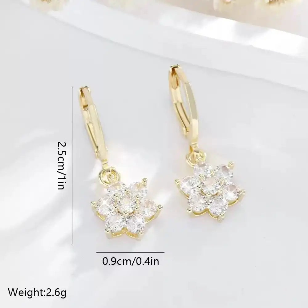 Minimalist Crystal Korean Vintage Flower Drop Earrings