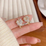 Minimalist Crystal Maple Leaf Clip-On Earrings