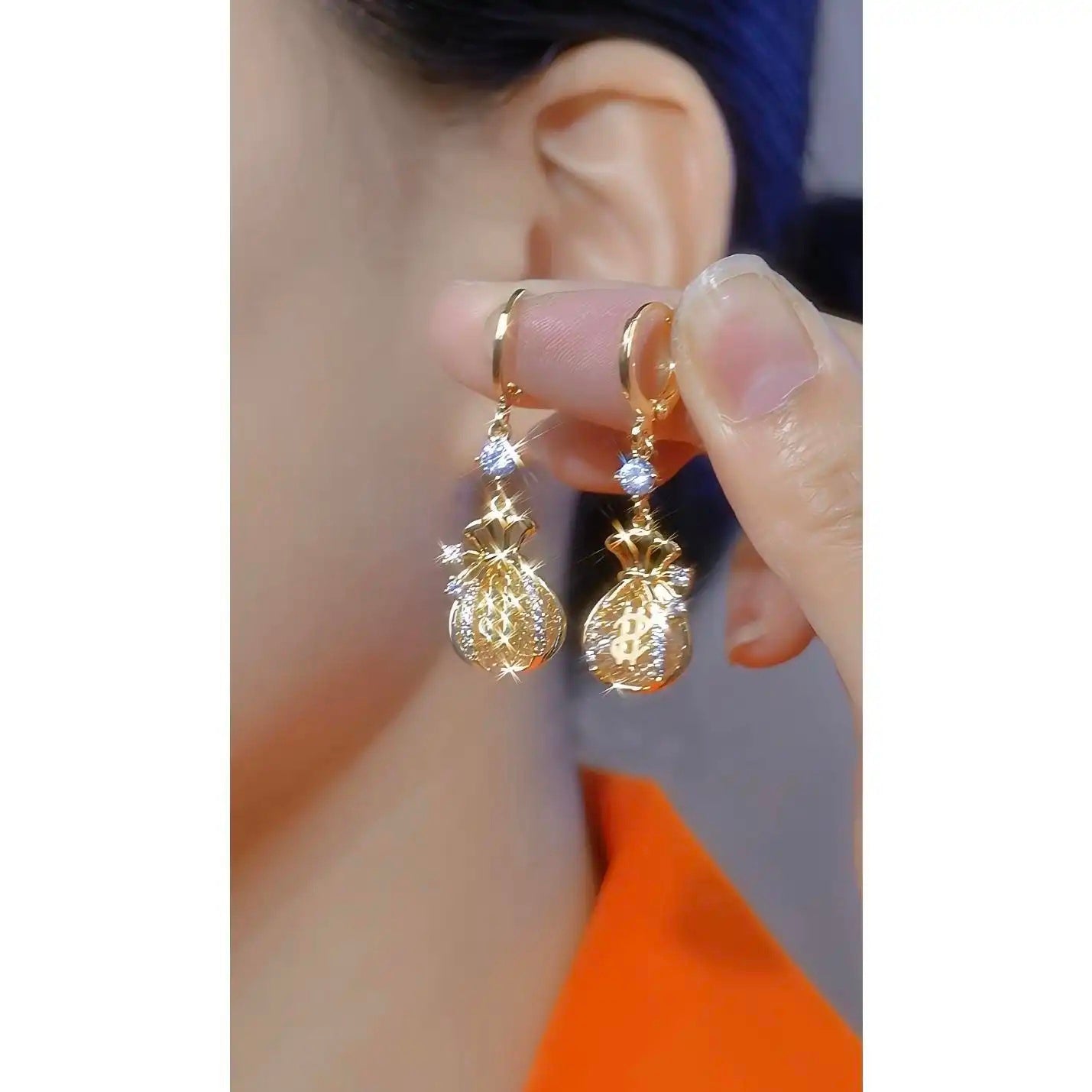 Minimalist Diamond-Embellished Pouch Tassel Drop Earrings