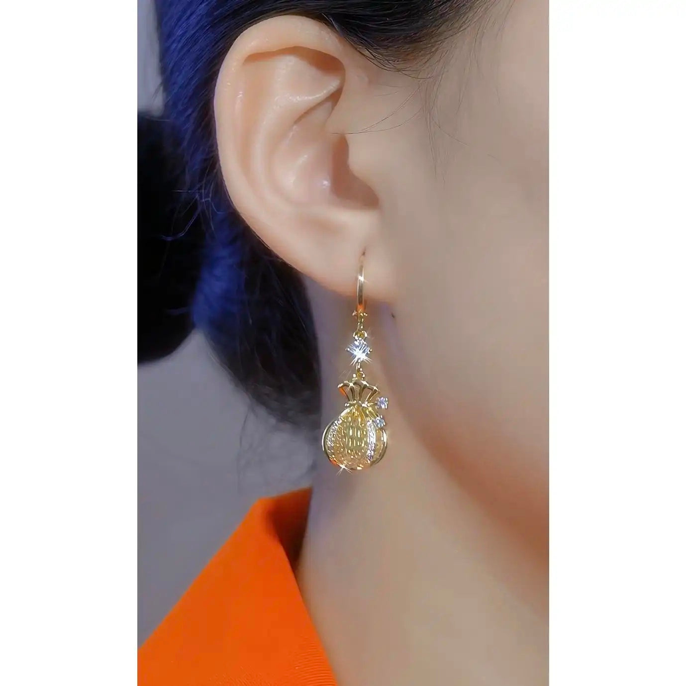 Minimalist Diamond-Embellished Pouch Tassel Drop Earrings