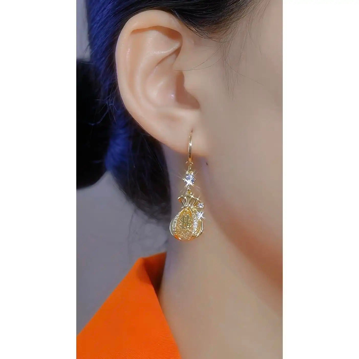 Minimalist Diamond-Embellished Pouch Tassel Drop Earrings