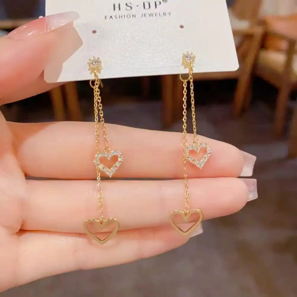 Minimalist Heart Hollow Tassel Long Drop Earrings