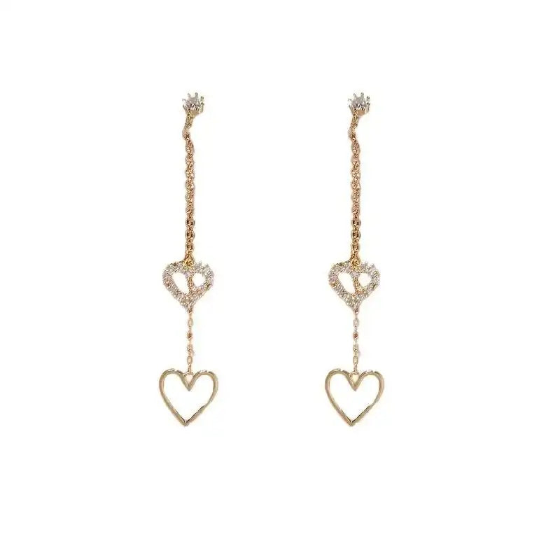 Minimalist Heart Hollow Tassel Long Drop Earrings