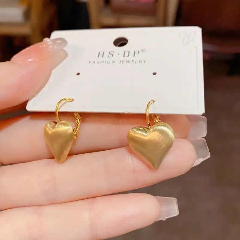Minimalist Metal Brushed Heart Ear Cuffs