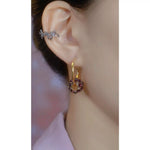 Minimalist Purple Diamond Circle Hoop Earrings