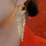 Minimalist Tassel Crystal Long Drop Earrings