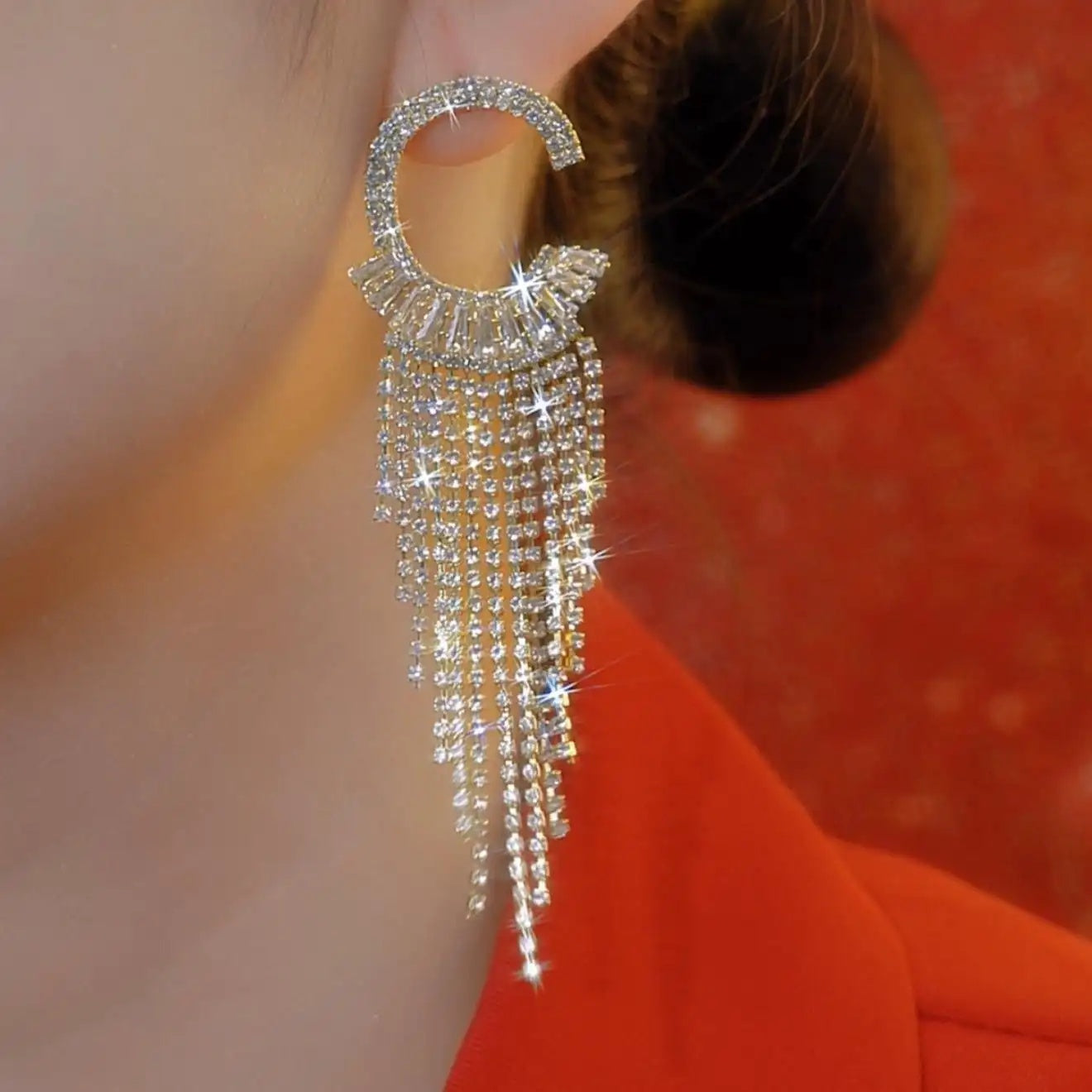 Minimalist Tassel Crystal Long Drop Earrings