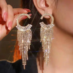 Minimalist Tassel Crystal Long Drop Earrings