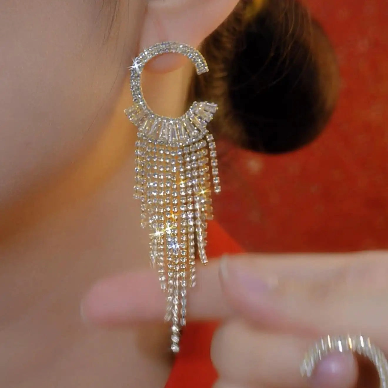 Minimalist Tassel Crystal Long Drop Earrings