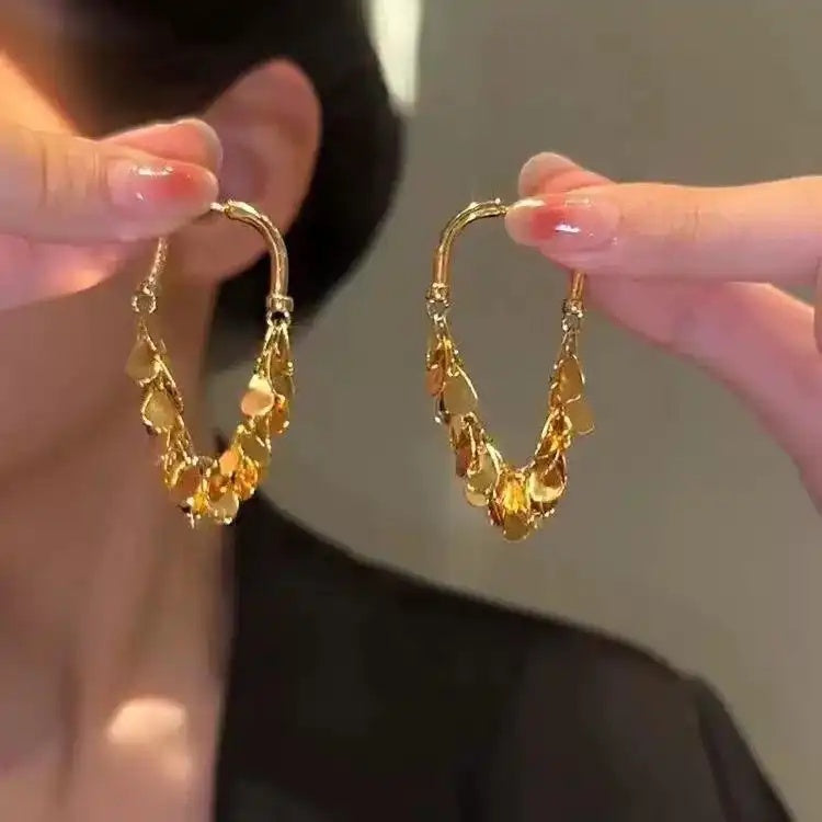 Mixed Metal Disc Tassel Hoop Earrings