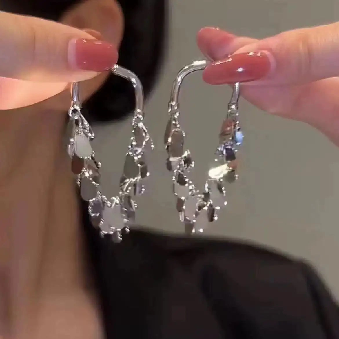 Mixed Metal Disc Tassel Hoop Earrings