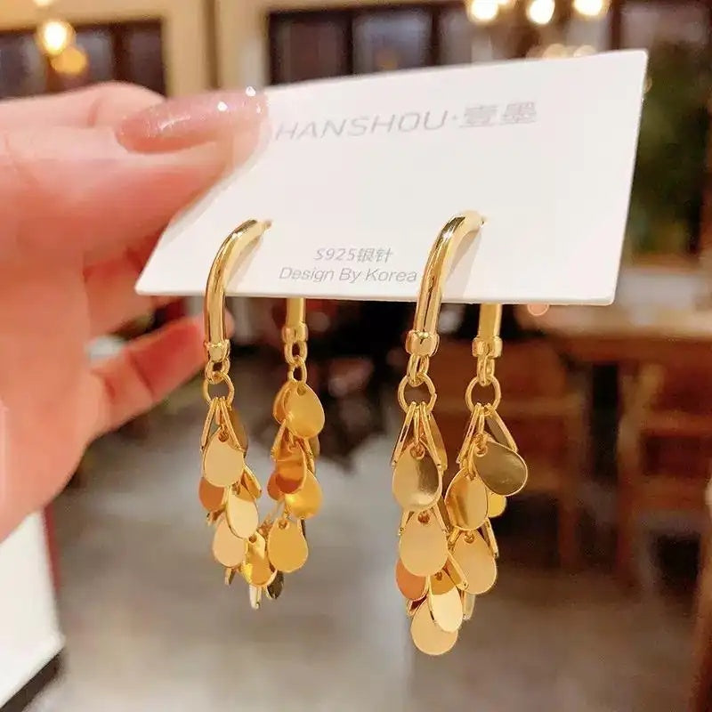 Mixed Metal Disc Tassel Hoop Earrings